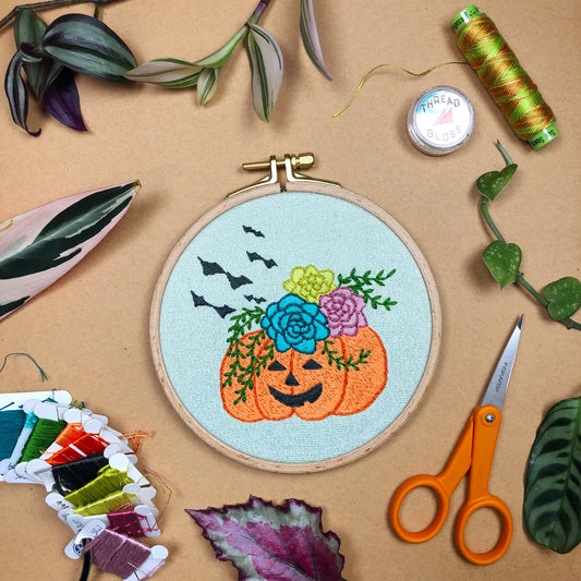 Jack-O-Lantern Planter Halloween - Hand Embroidery Pattern PDF