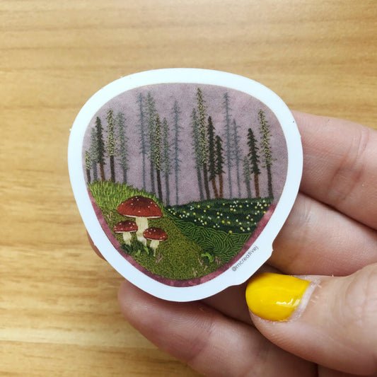 STICKER: Embroidered Forest Forage- Mushroom and Woodland Vinyl Sticker