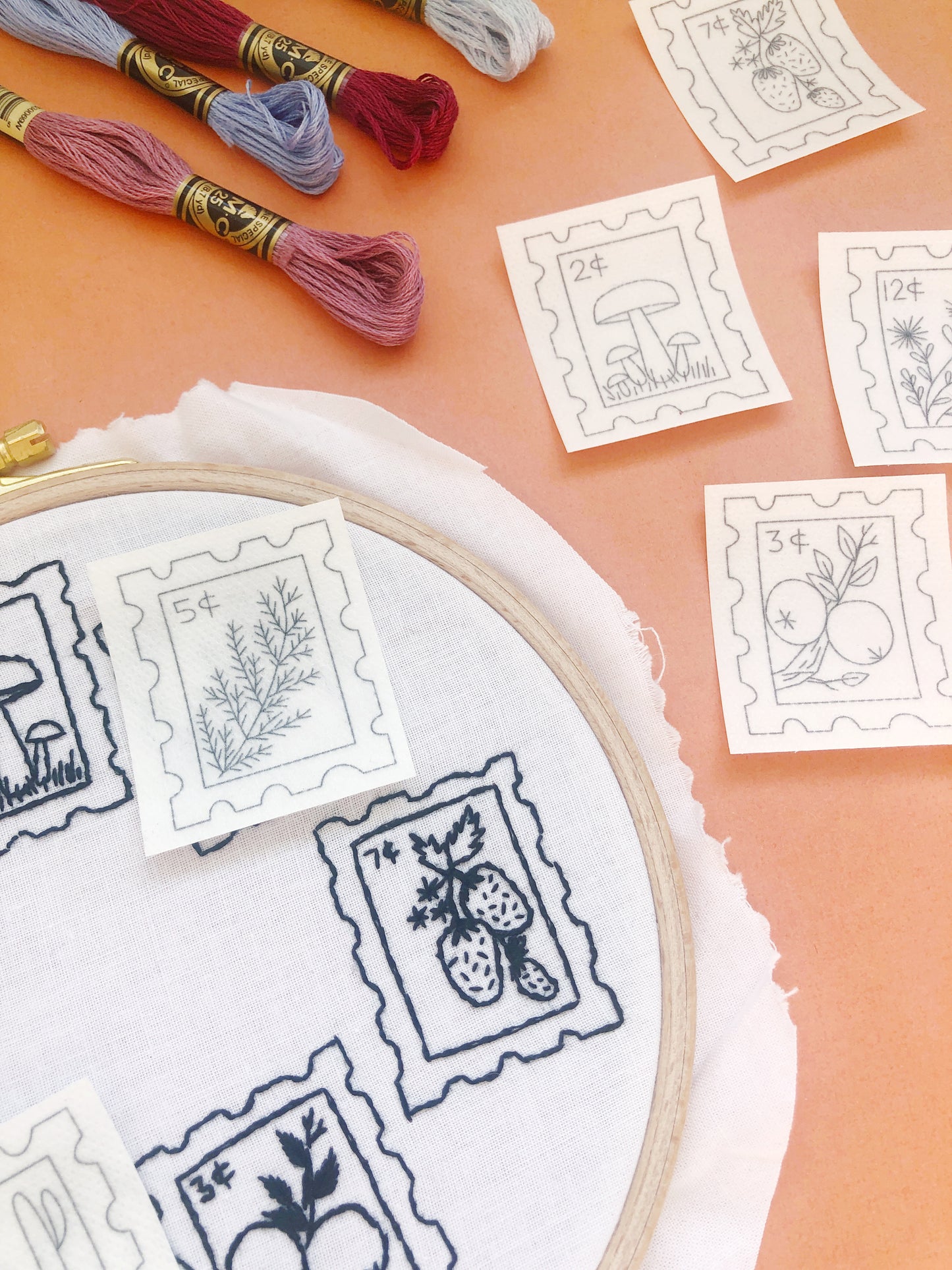 Botanical Stamps - Peel Stick and Stitch Hand Embroidery Patterns
