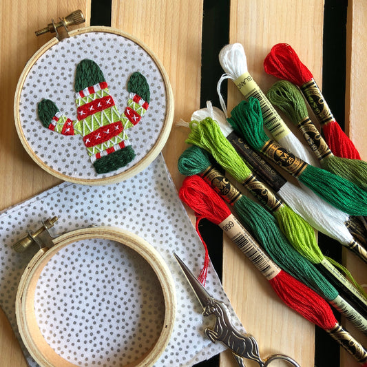 Holiday Sweater Cactus Ornament - DIY Beginner Hand Embroidery Craft Kit