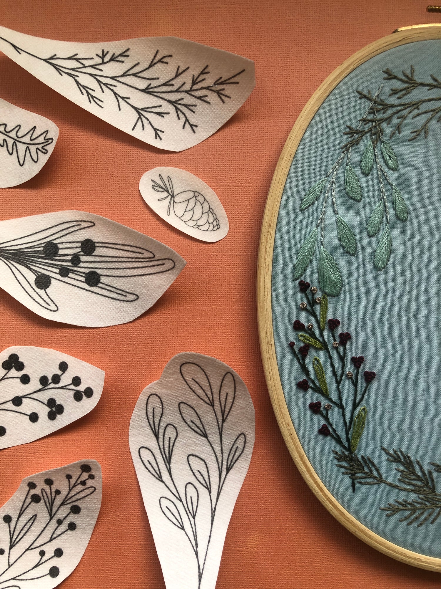 Peel, Stick, and Stitch Hand Embroidery Pattern - Winter
