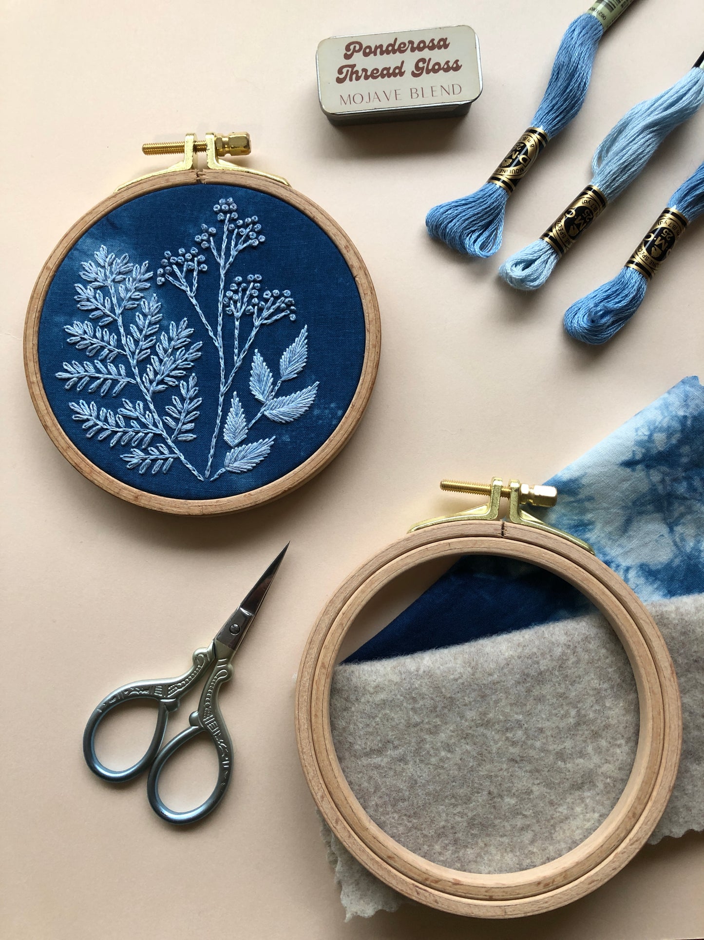 Cyanotype Botanicals- Beginner Embroidery DIY Craft Kit