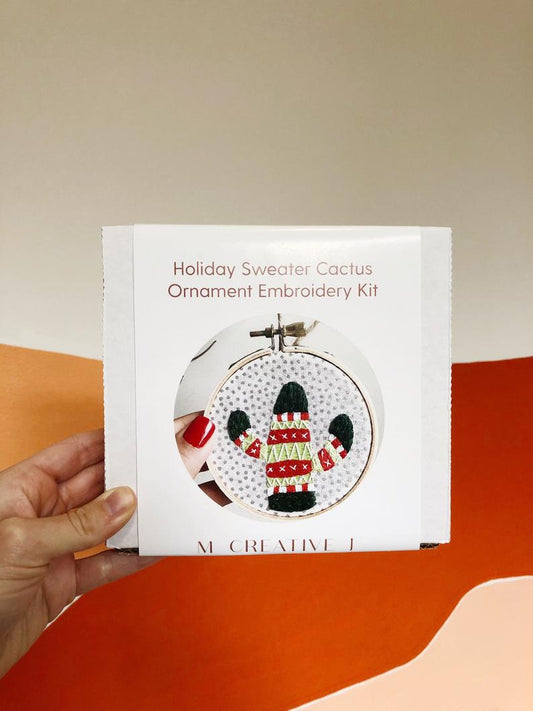 Holiday Sweater Cactus Ornament - DIY Beginner Hand Embroidery Craft Kit