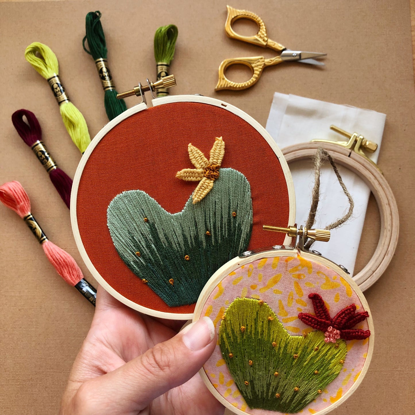 Heart Cactus with 3D Flower - Intermediate DIY Embroidery Kit