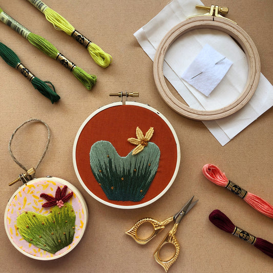 Heart Cactus with 3D Flower - Intermediate DIY Embroidery Kit