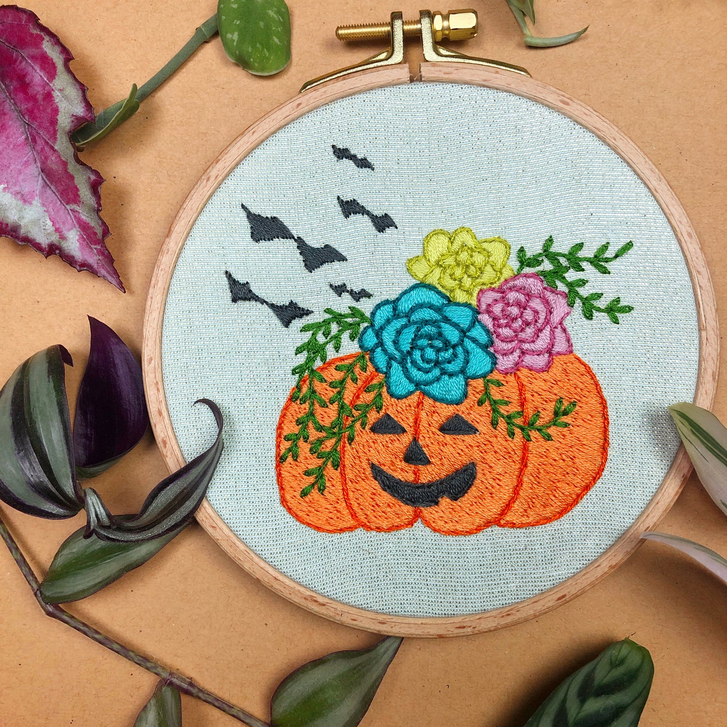 Jack-O-Lantern Planter Halloween - Hand Embroidery Pattern PDF