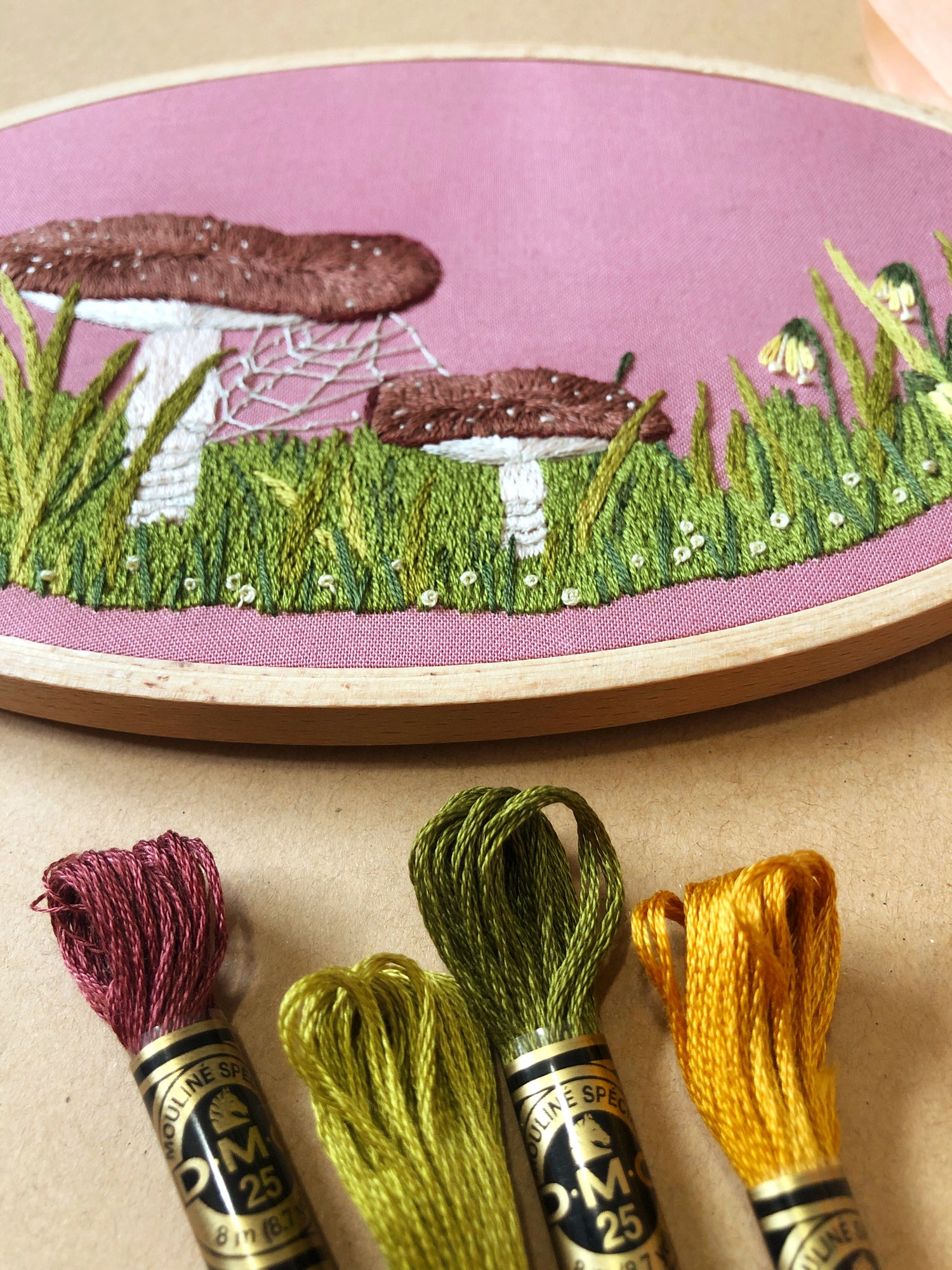 Mushroom Embroidery Kit Beginner Plants Diy, Embroidery Kit Modern
