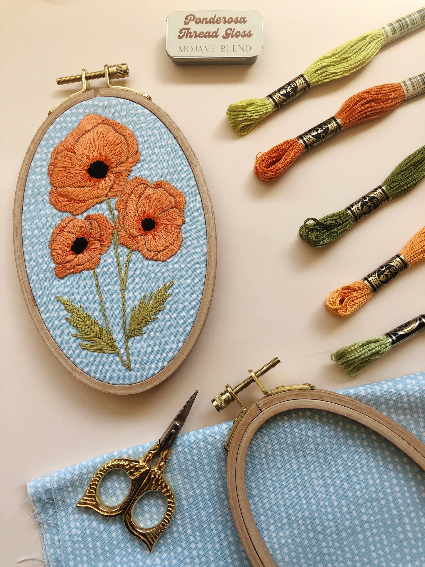 Poppies - Intermediate Hand Embroidery DIY Craft Kit