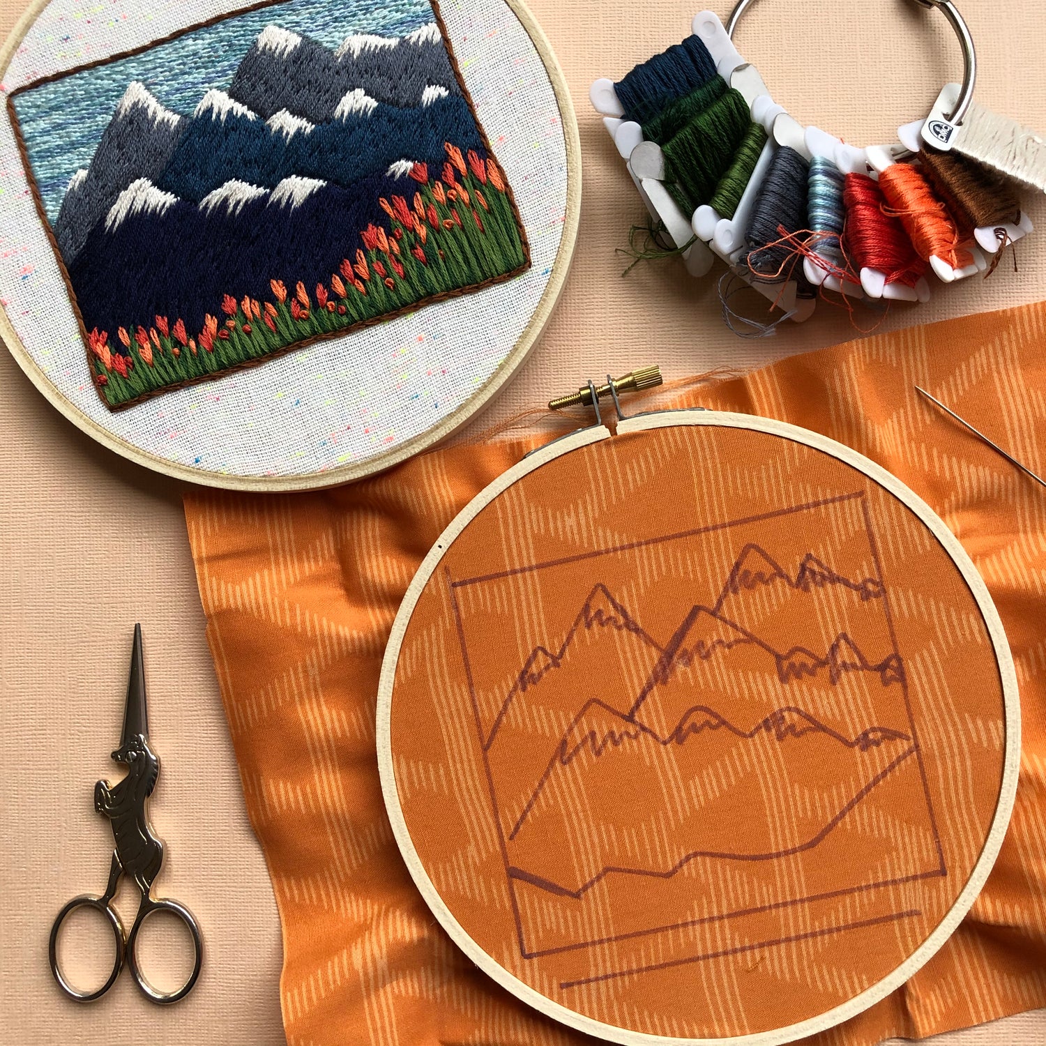 Mountains Peel Stick and Stitch Hand Embroidery Patterns Natural