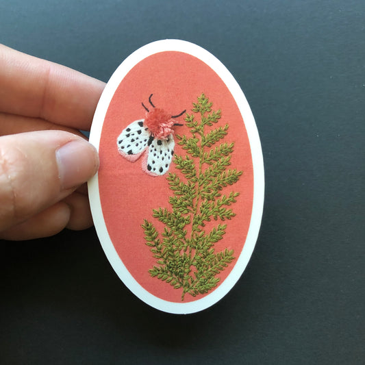 STICKER: Embroidered Moth and Fern Vinyl Sticker