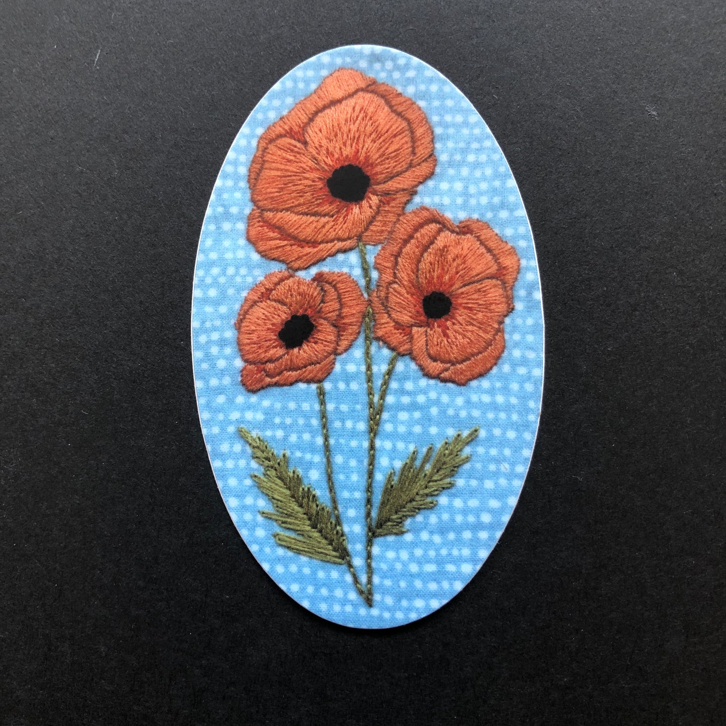 STICKER: Embroidered Orange Poppy Flowers Vinyl Sticker