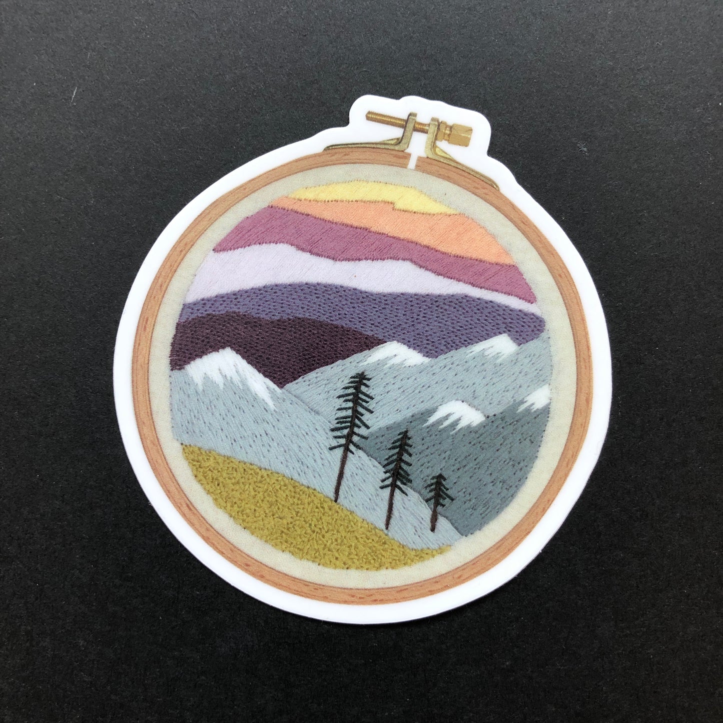 STICKER: Embroidered PNW Sunset Mountains Vinyl Sticker