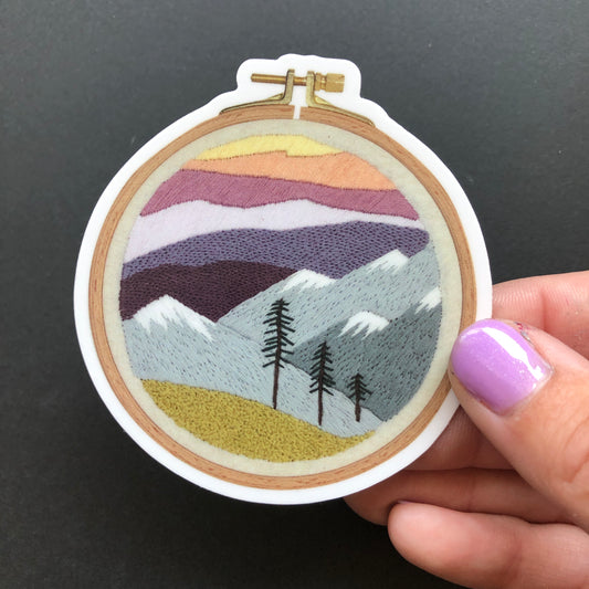 STICKER: Embroidered PNW Sunset Mountains Vinyl Sticker