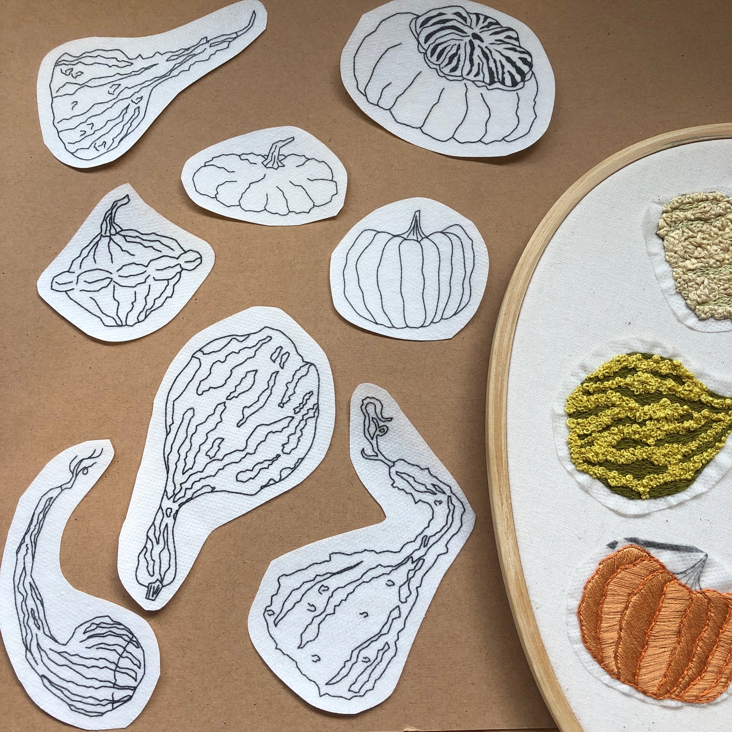 Gourds - Peel Stick and Stitch Hand Embroidery Patterns for DIY Crafting