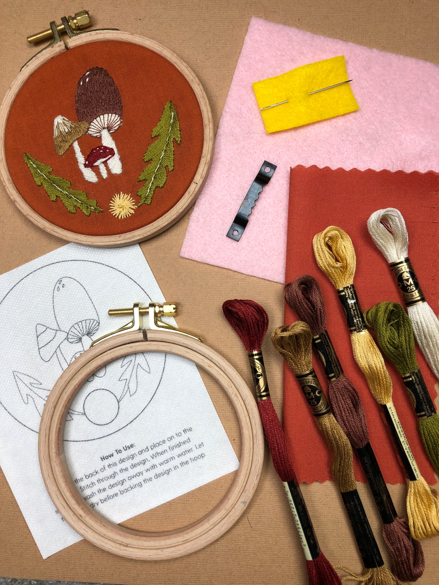 Mushroom Trio - Intermediate Embroidery DIY Craft Kit