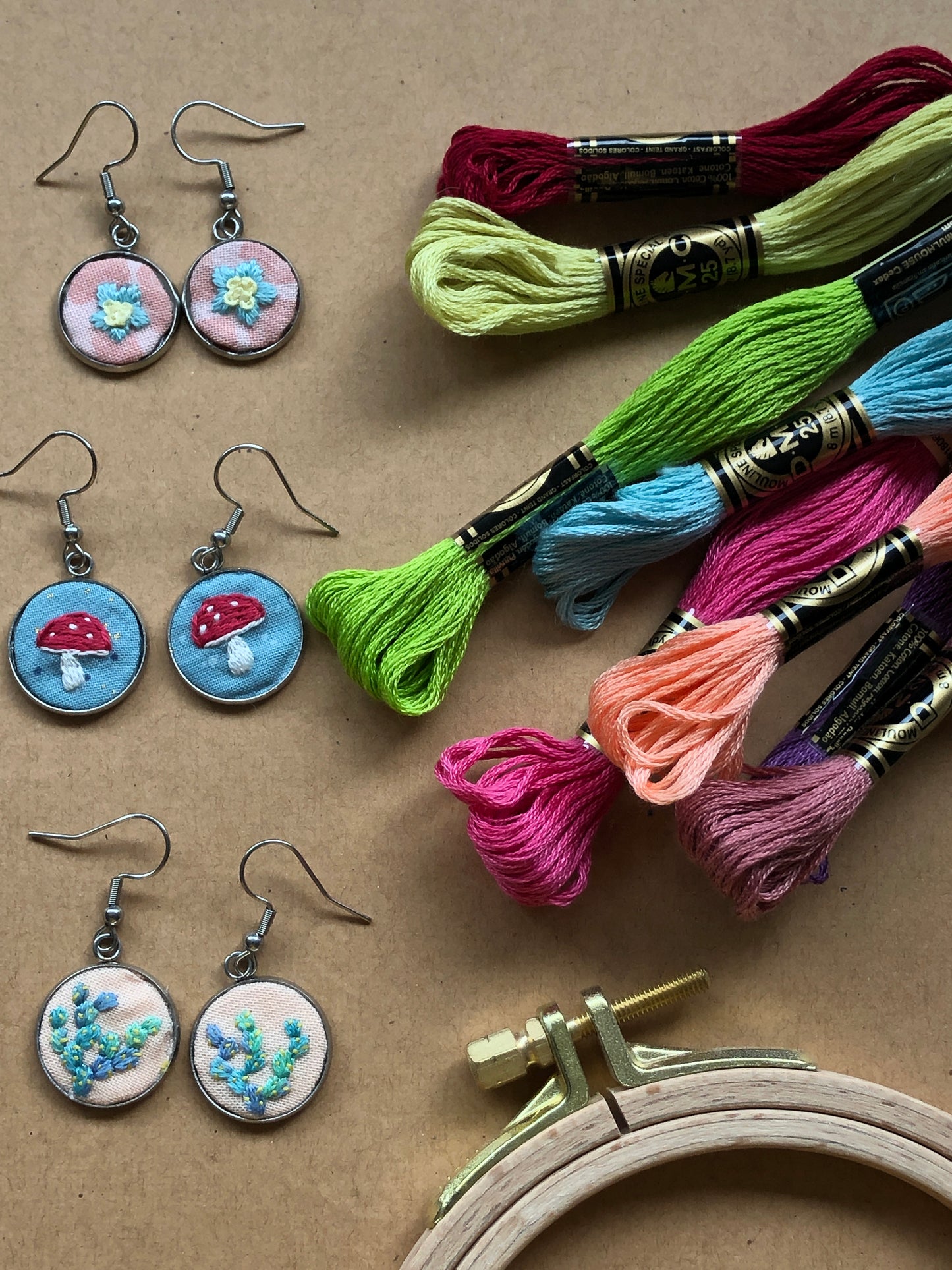 DIY Embroidery Earrings Gift (including DIY Materials) 3cm-3.5cm / Wihtout Frame
