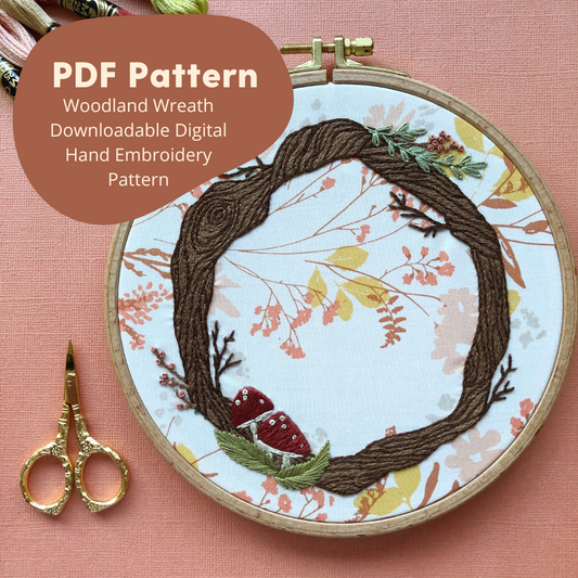 Woodland Wreath - Intermediate Hand Embroidery PDF Pattern