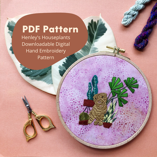 Henley's Houseplants - Beginner Hand Embroidery Pattern PDF