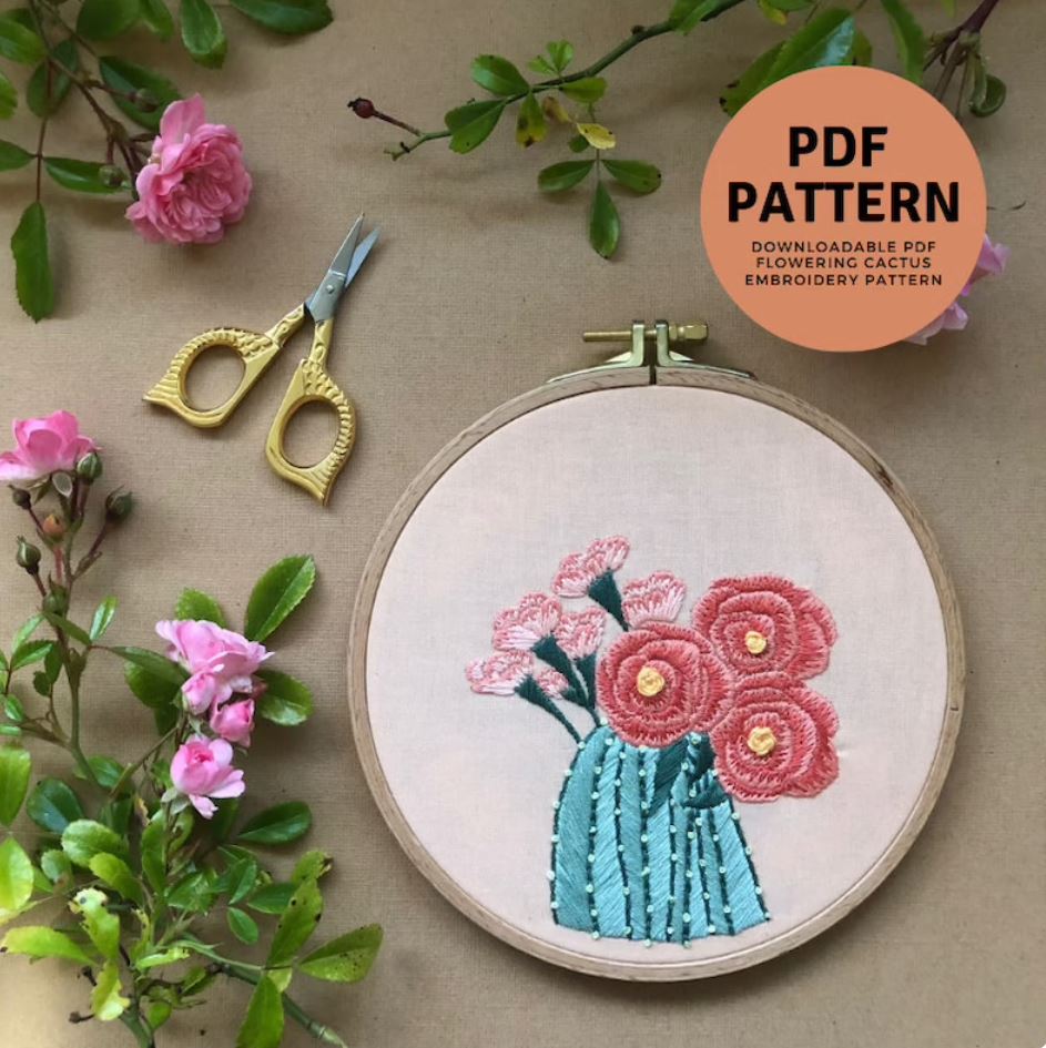 Flowering Cactus - Intermediate Hand Embroidery Pattern