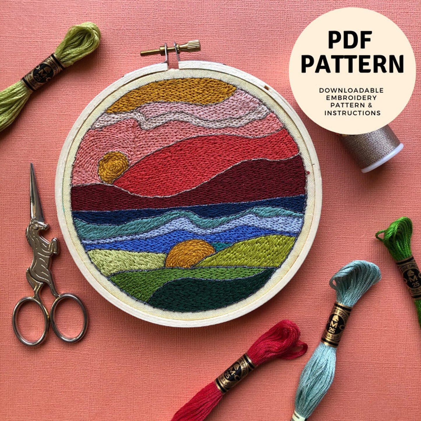 Stained Glass Landscape - Intermediate Hand Embroidery Pattern