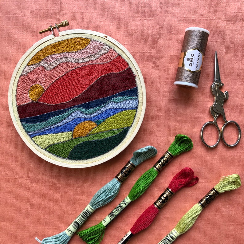 Stained Glass Landscape - Intermediate Hand Embroidery Pattern