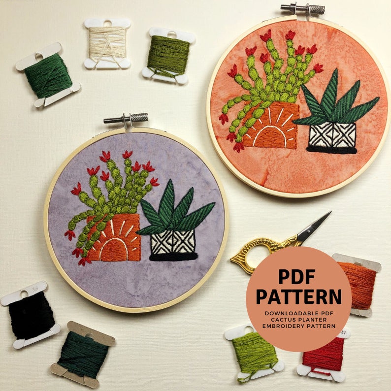 Snake Plant + Blooming Christmas Cactus - Beginner Hand Embroidery Pattern